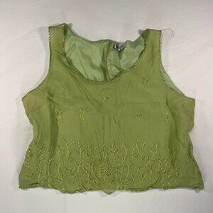 Vintage green silk crop top with beads. A few beads...